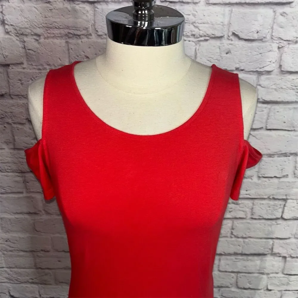 Michael Kors Women's Chili Red Coral Cold Shoulder Short Sleeve Top with Stretch